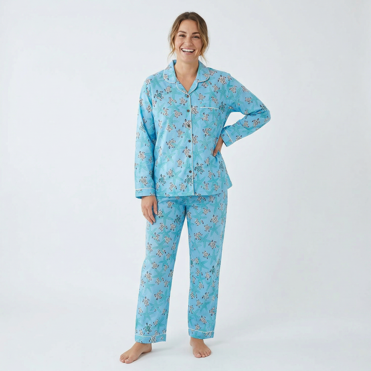 Baby Blue Turtle Starfish Long PJ set