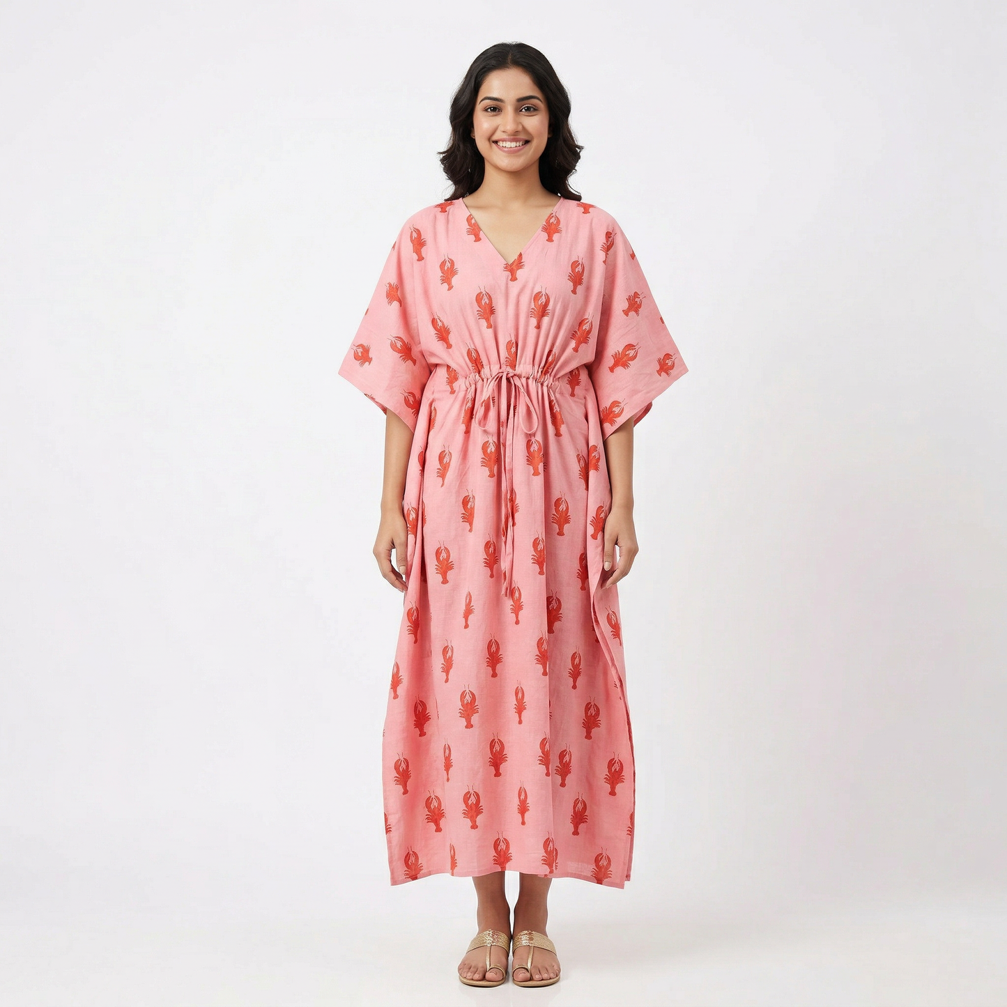 Pink Lobster Printed Cotton Kaftan