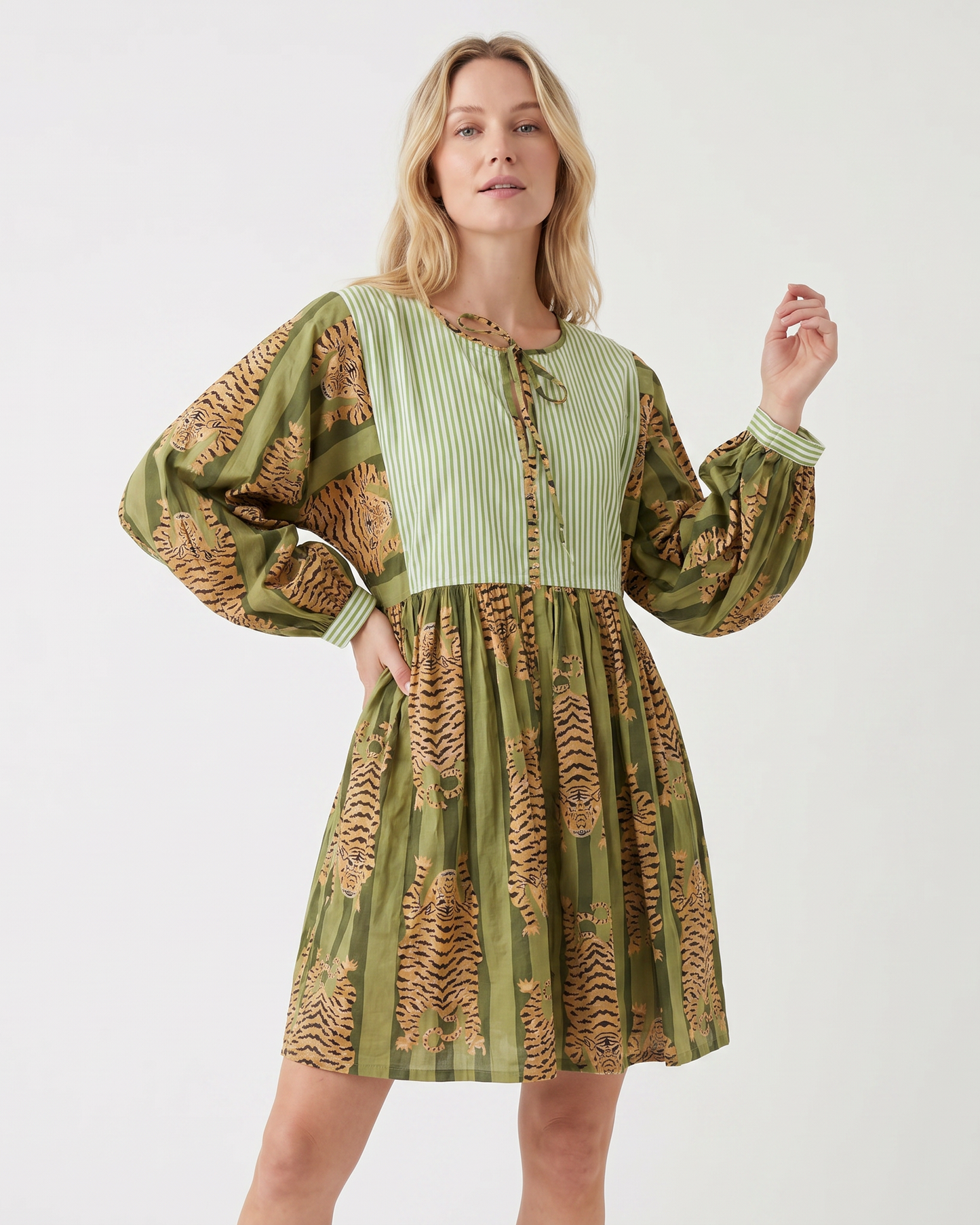 Green Tiger Printed Mini dress