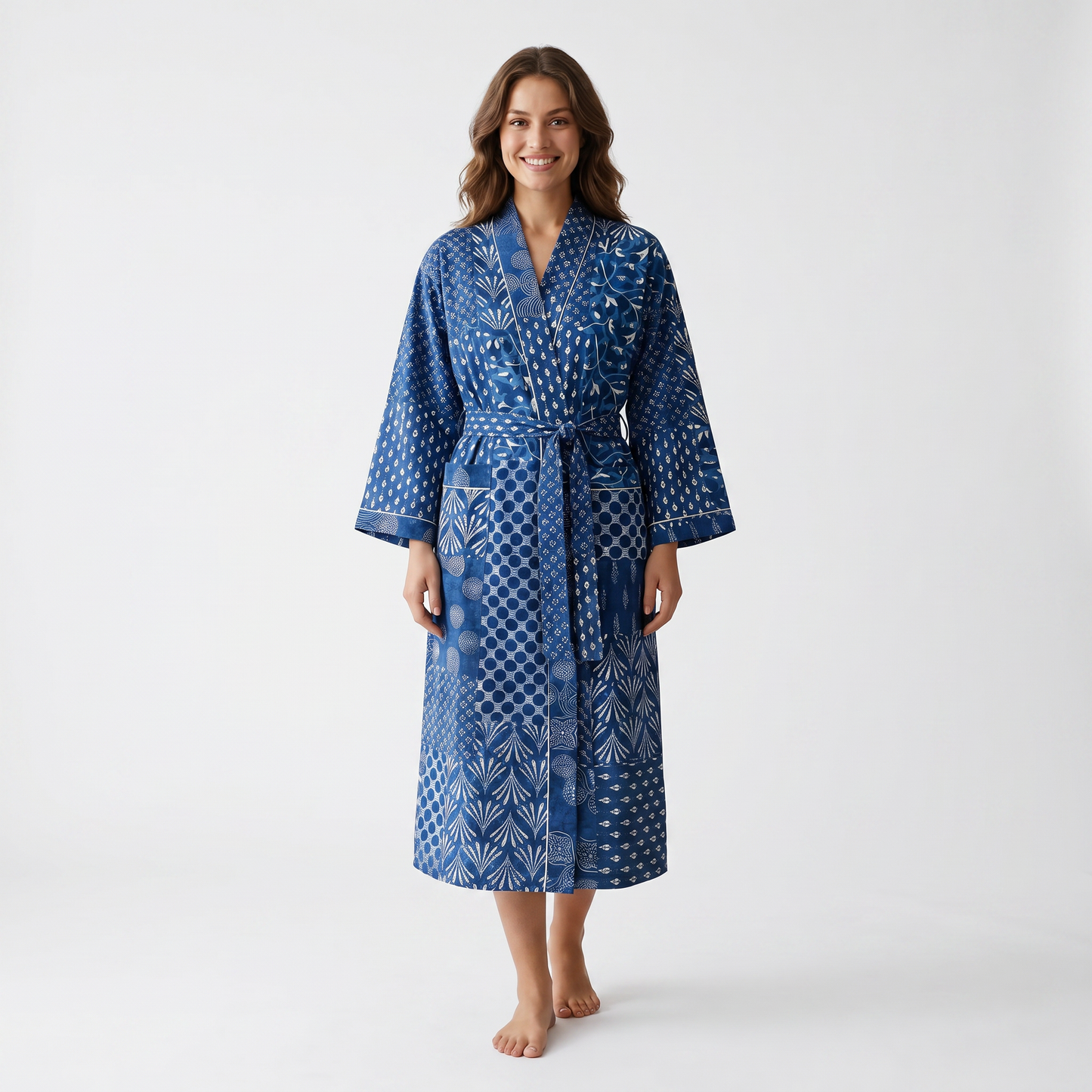 Indigo Block Print Cotton Robe