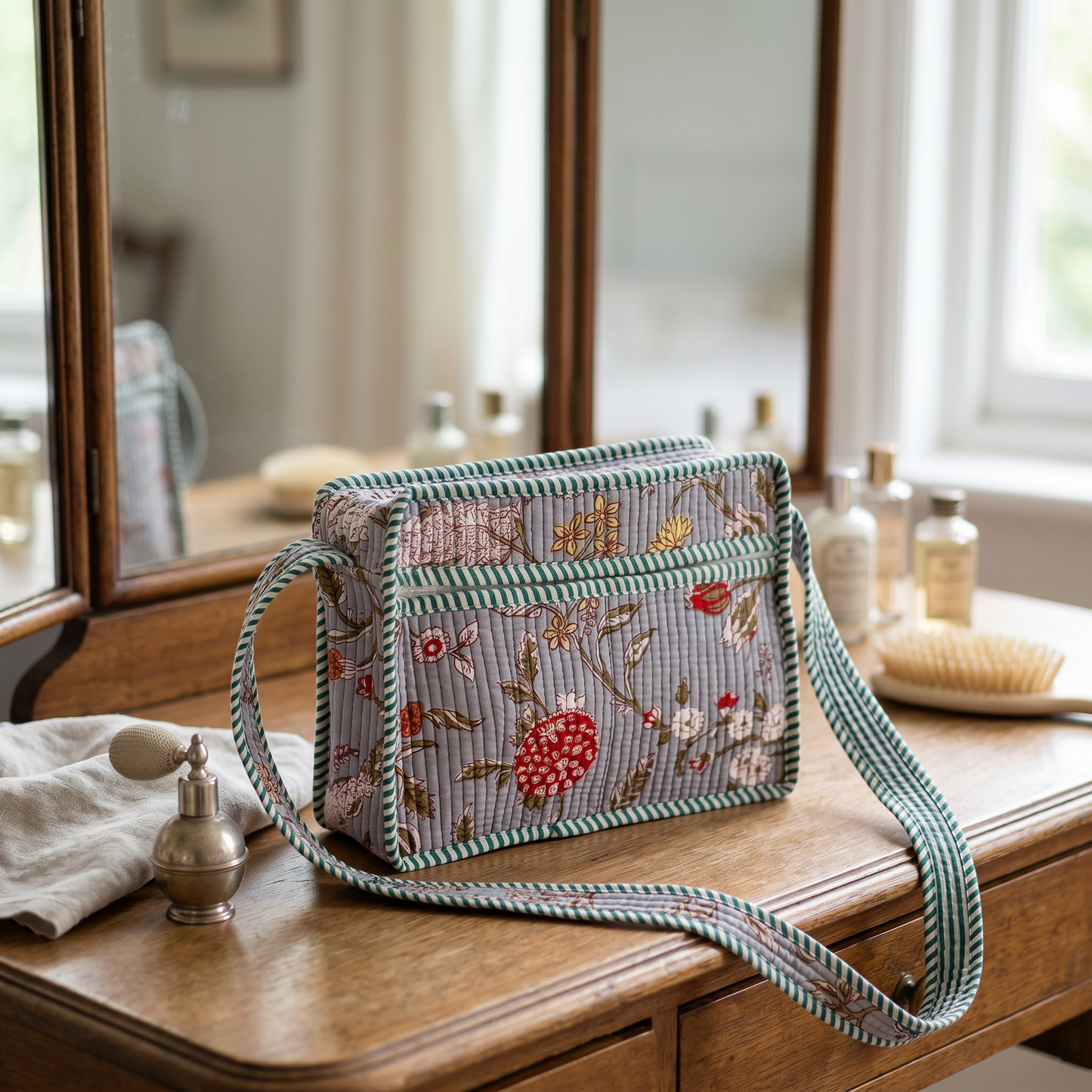 Grey Floral Sling Bag