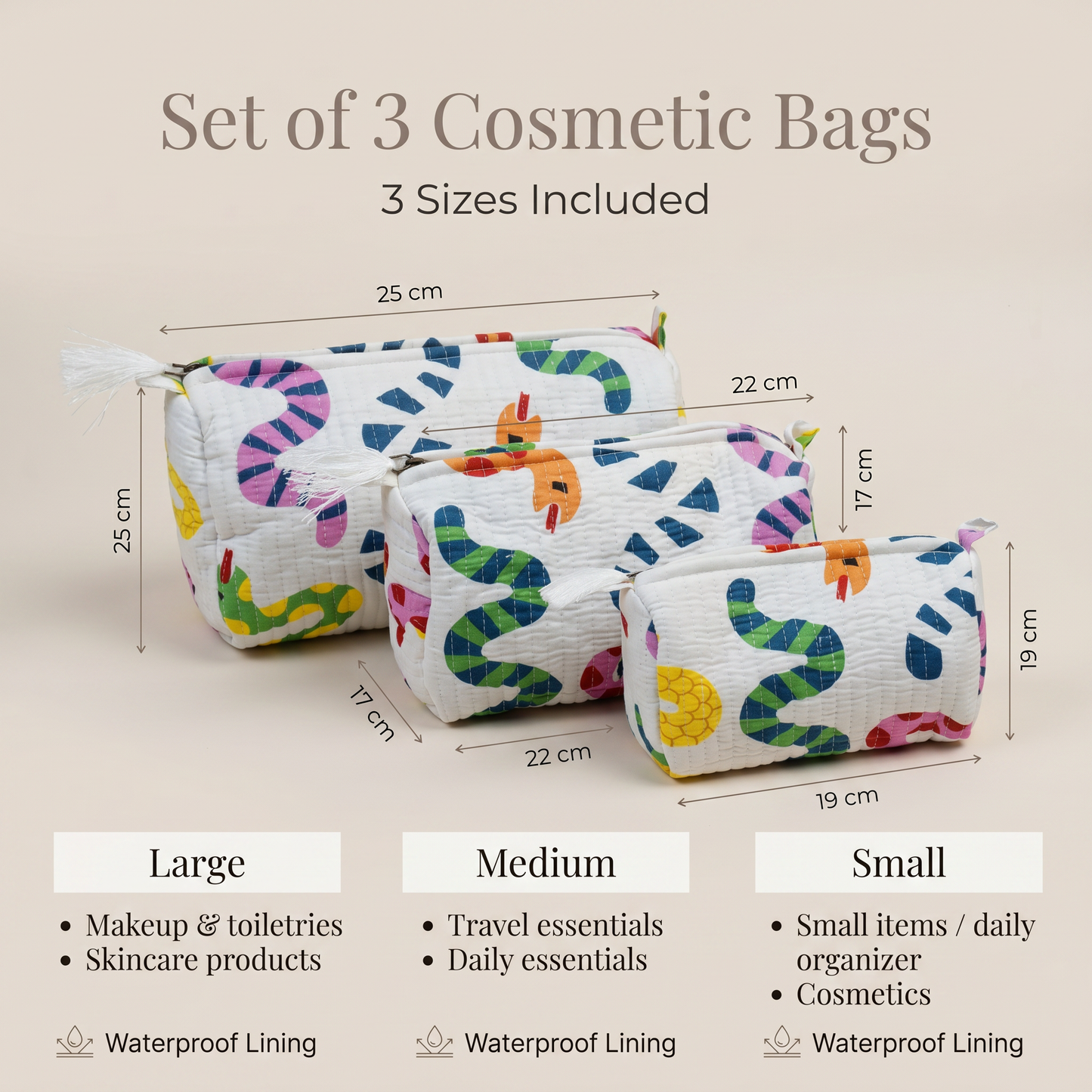Toiletry Pouch Set of 3 Playful & Sneaky