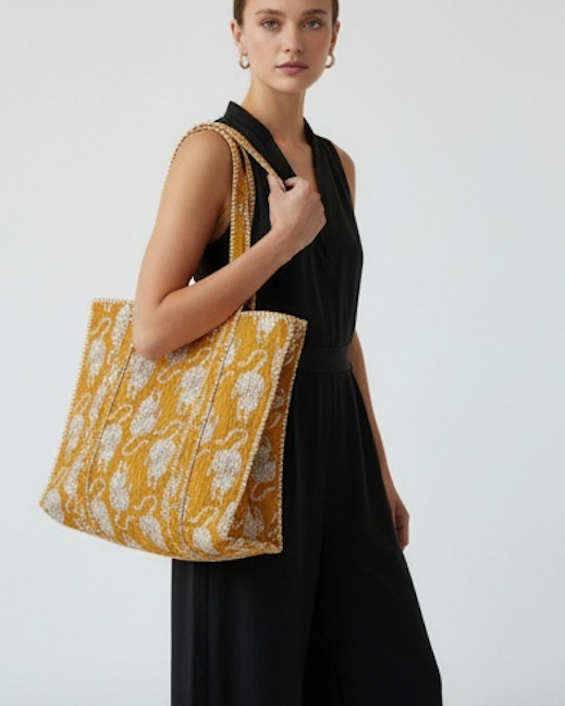 Yellow Block Printed Tote Bag
