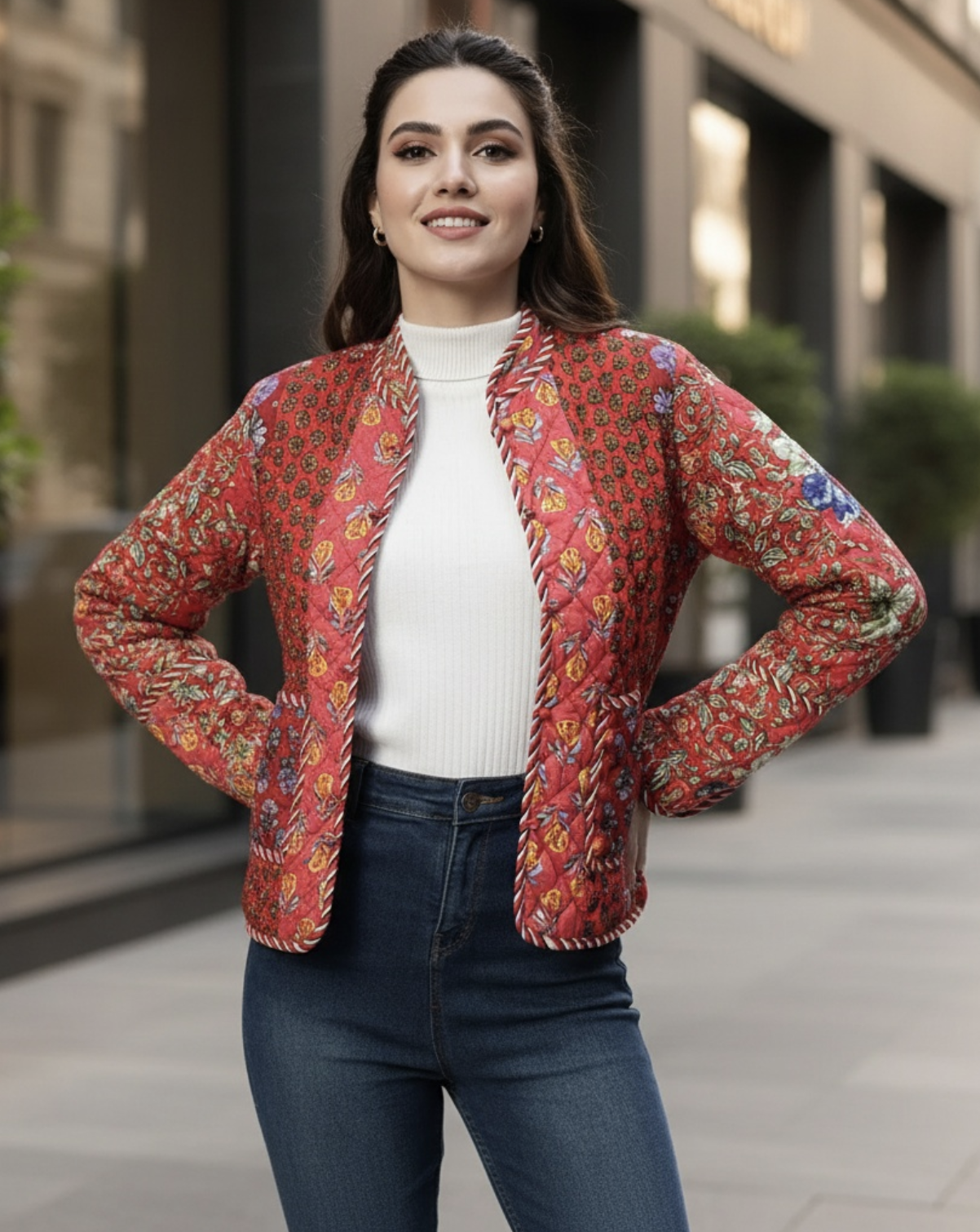 Red Patchwork Floral Jacket