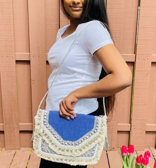 Blue Handmade Bohemian Sling Style Bag