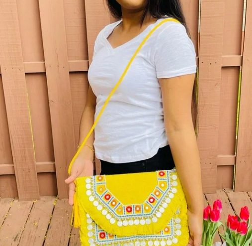 Mustard Yellow Handmade Bohemian Sling Style Bag