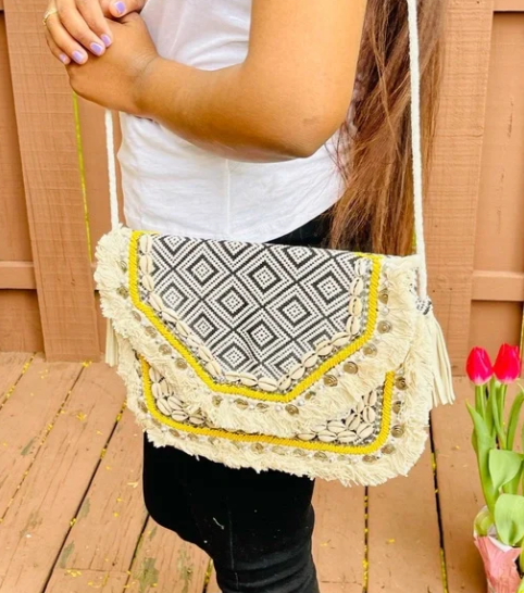 Black Seashell Handmade Bohemian Sling Style Bag