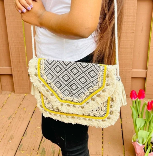 Black Seashell Handmade Bohemian Sling Style Bag