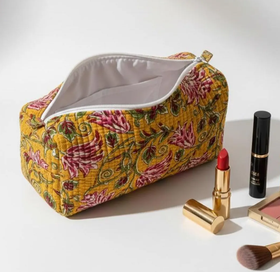 Yellow Floral Cosmetic Bag Set of 3