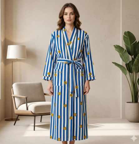Blue Daisy Floral Cotton Robe