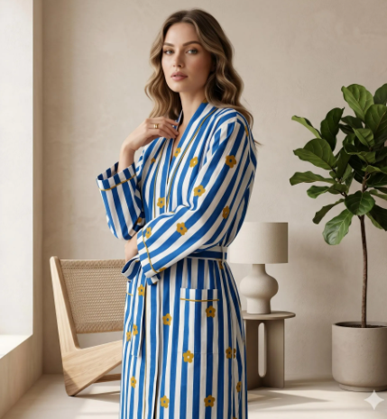 Blue Daisy Floral Cotton Robe