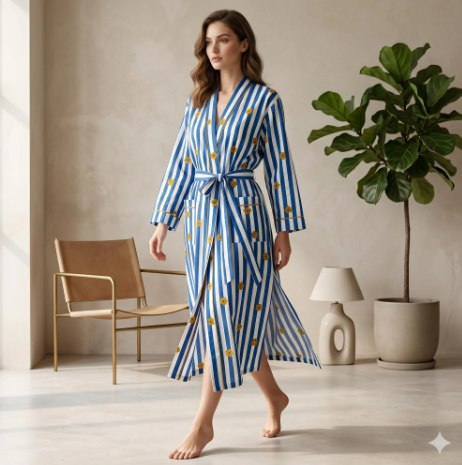 Blue Daisy Floral Cotton Robe