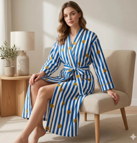 Blue Daisy Floral Cotton Robe