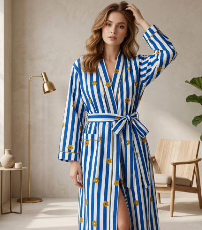 Blue Daisy Floral Cotton Robe