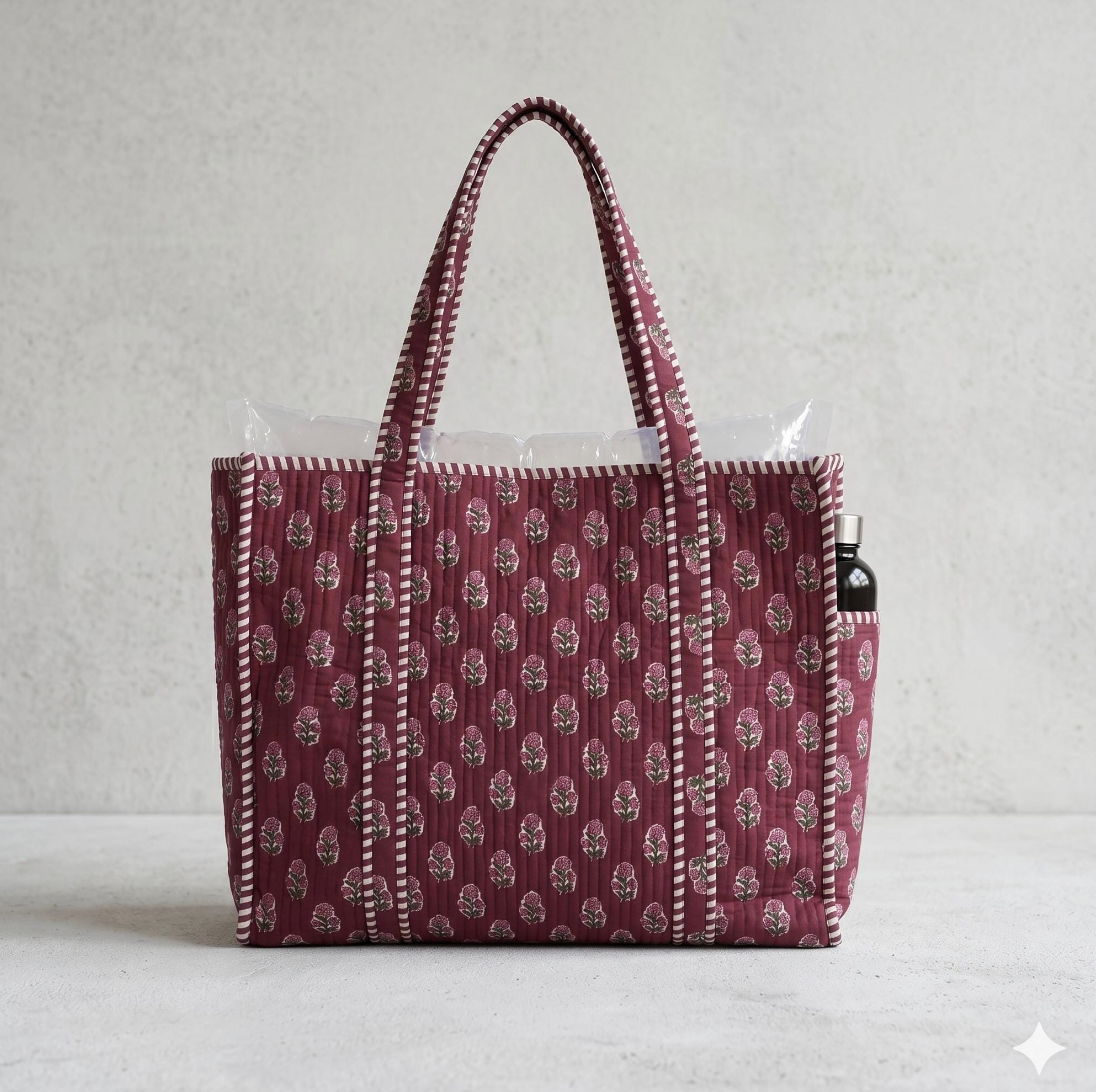 Floral Block Printed Tote Bag