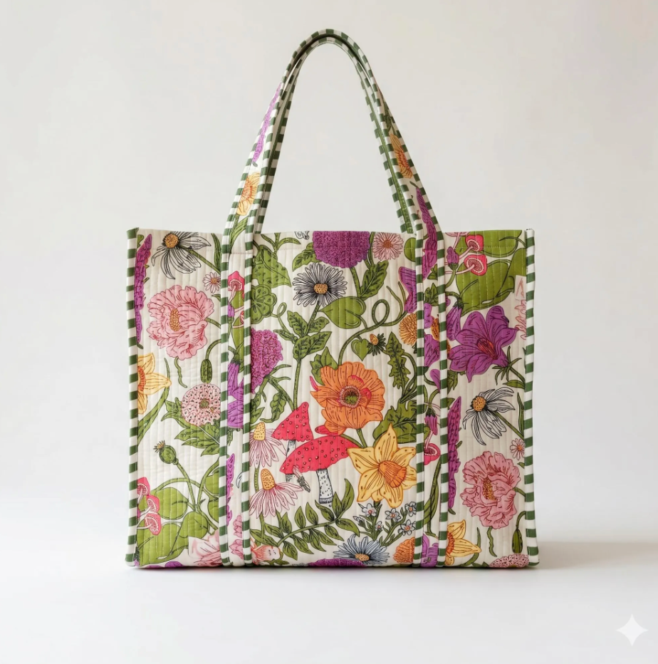 White Floral  Tote Bag