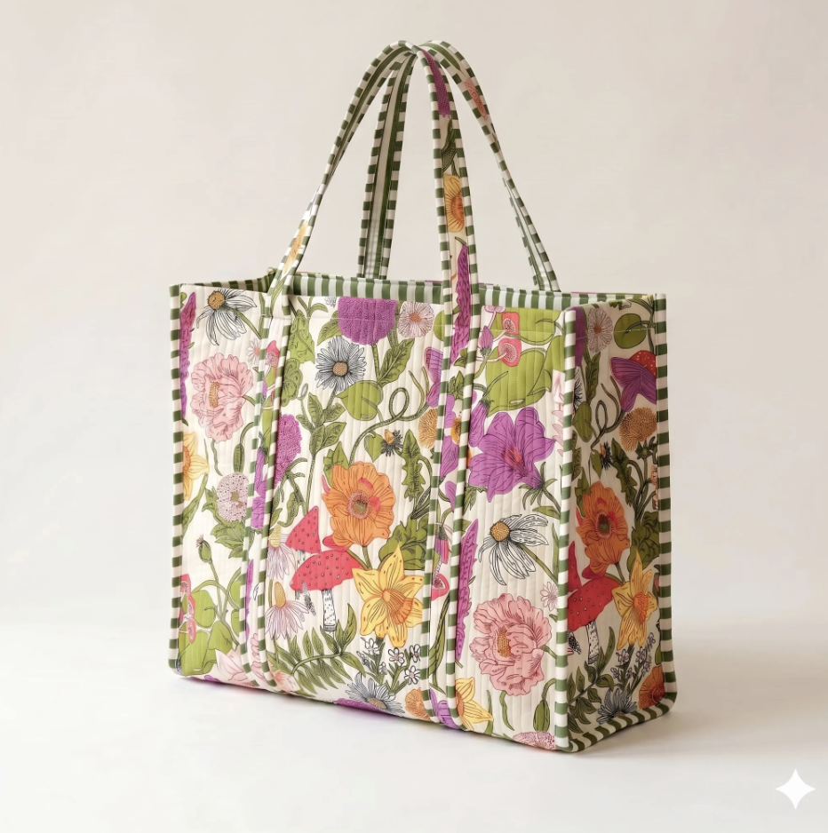 White Floral  Tote Bag