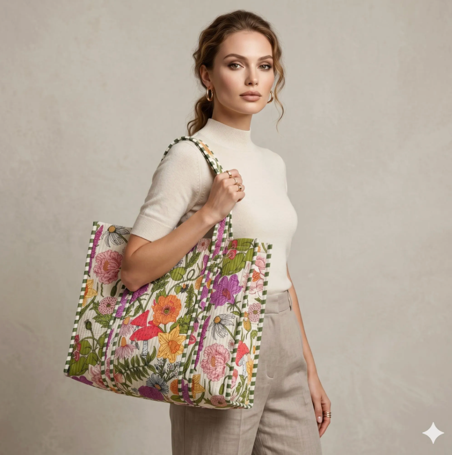 White Floral  Tote Bag