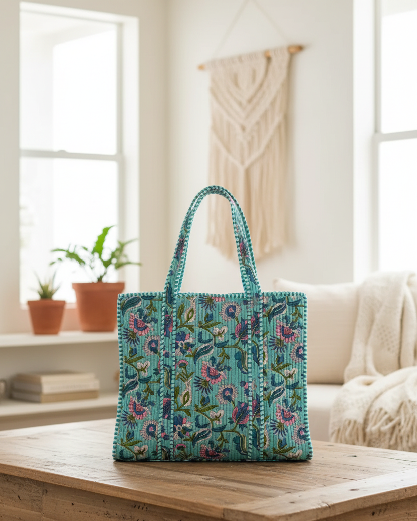 Blue Floral Tote Bag