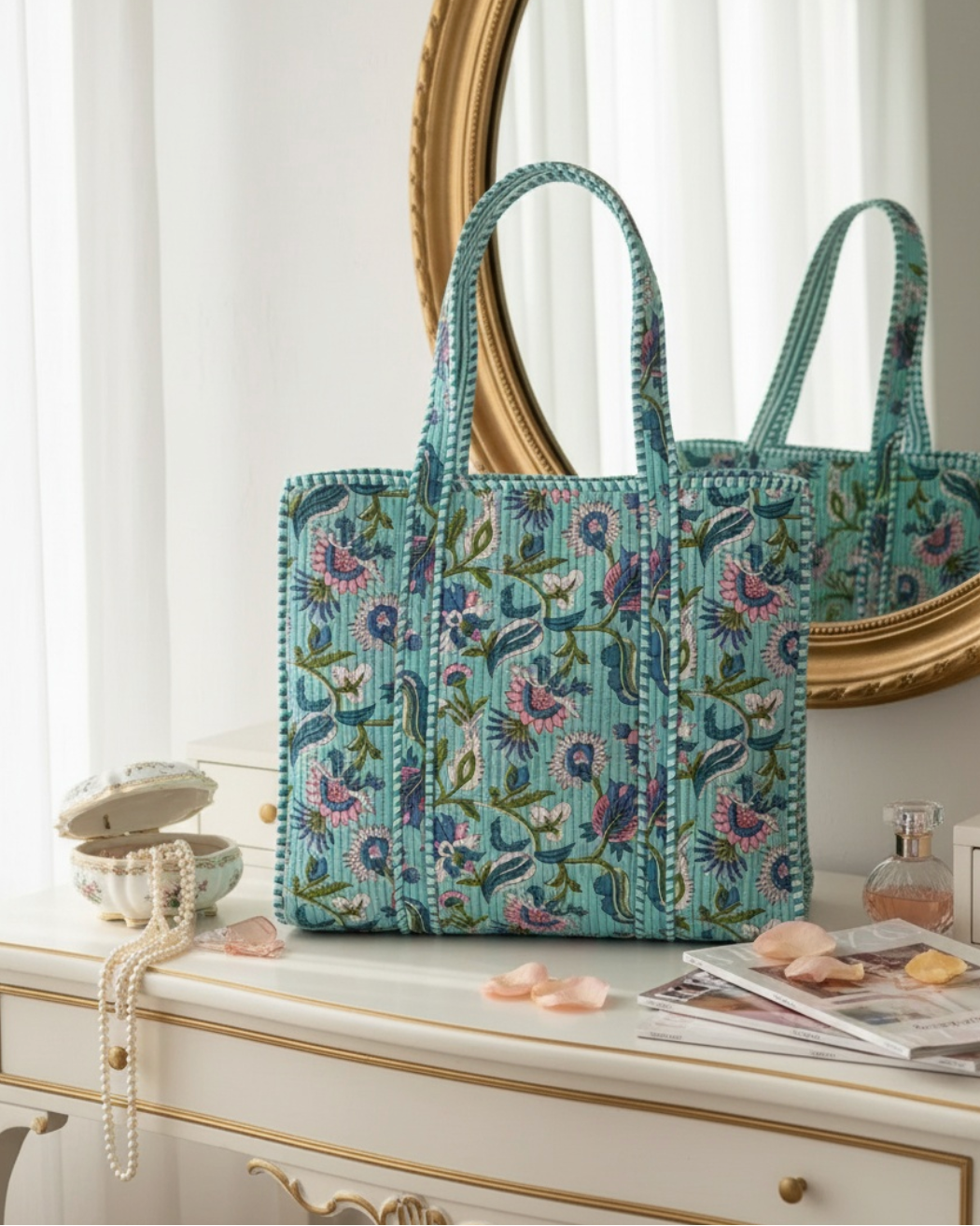 Blue Floral Tote Bag