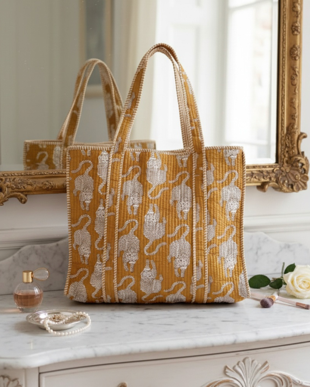 Yellow Block Printed Tote Bag
