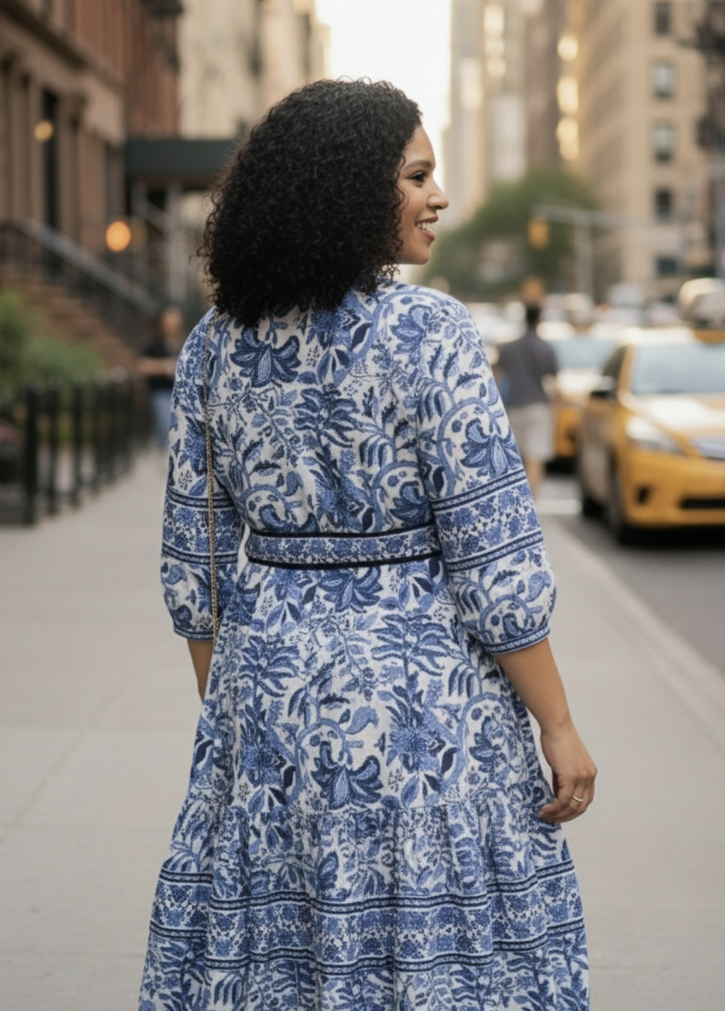 Aira - Block Printed Midi Dress with a Waist Belt
