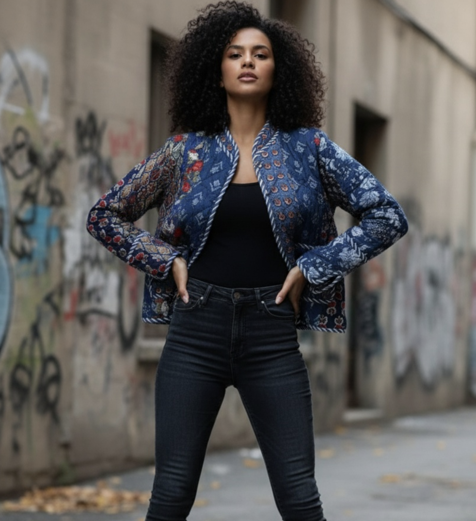 BLUE Patchwork Floral Jacket