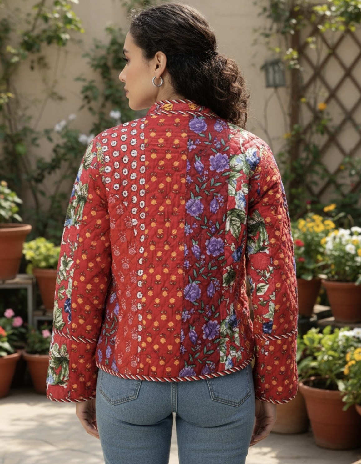 Red Patchwork Floral Jacket