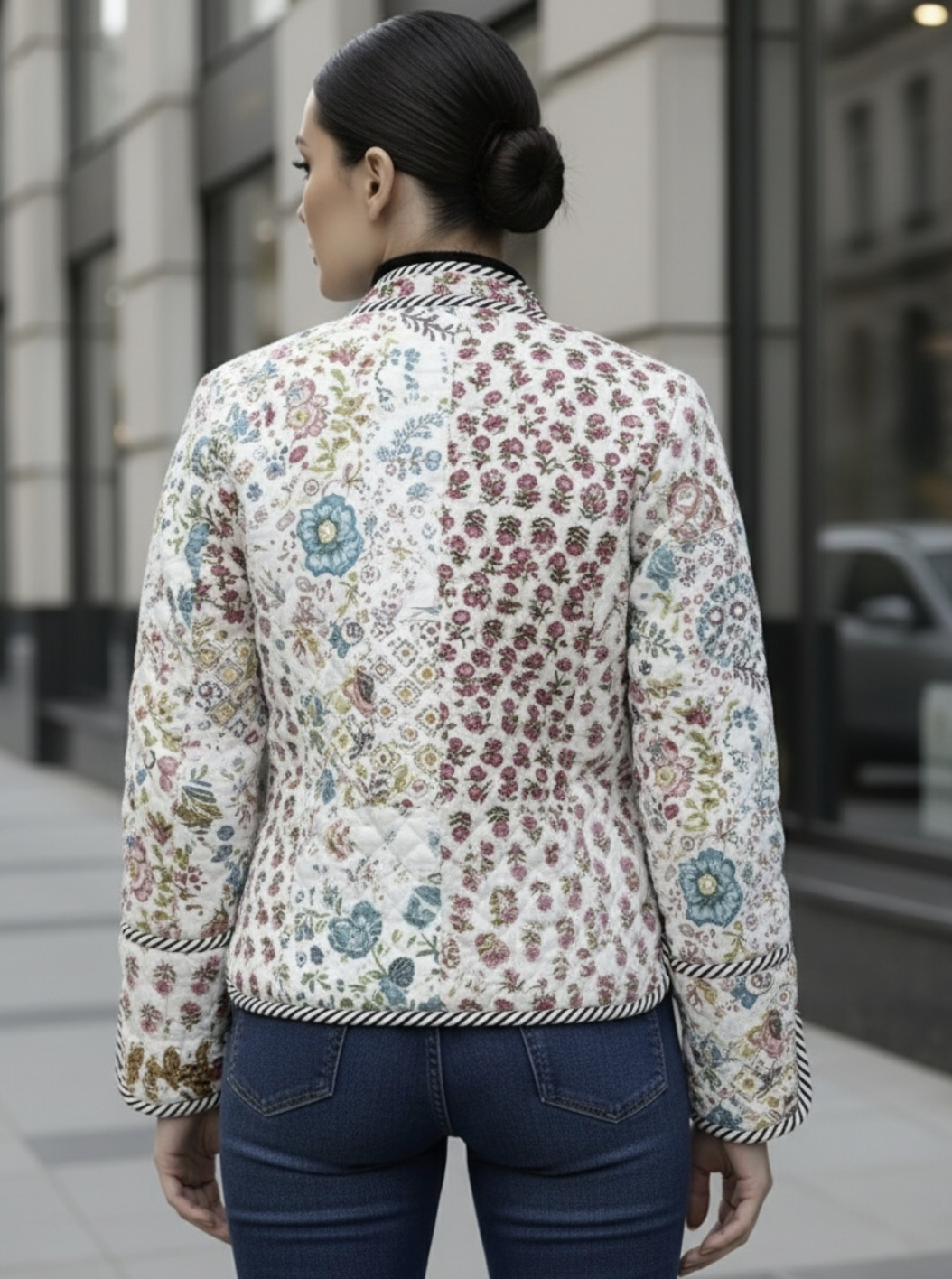 White Patchwork Floral Jacket