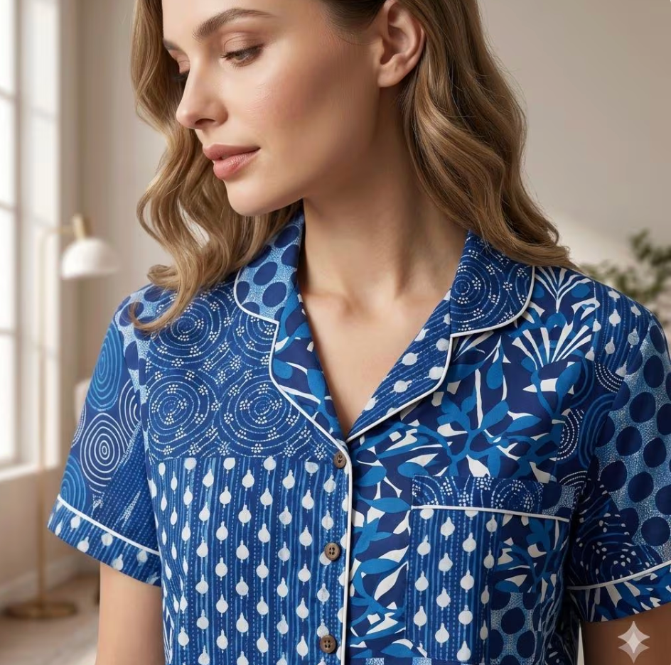 Blue Jaipuri Block Print Short PJ sets