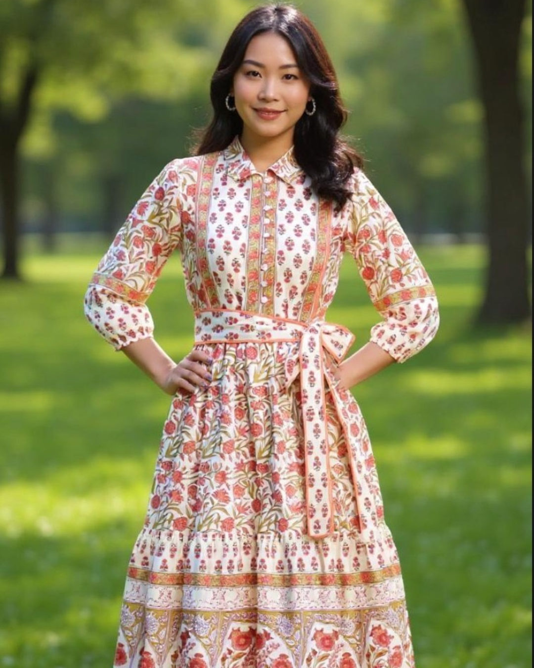 Basant Bloom Cotton Midi Dress