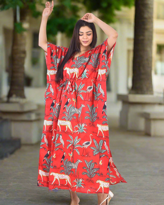 Tiger Print Hand-Block Cotton Kaftan