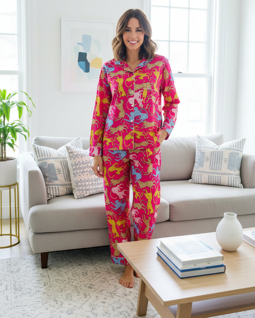 Long Pajama Set in Animal Print