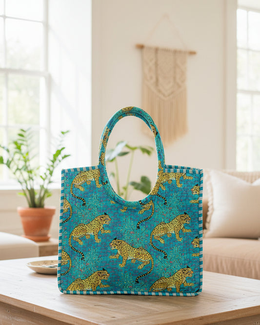 Baby Blue Animal Block Printed Tote Bag