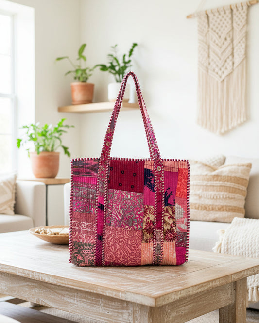 Pink Patchwork Tote Bag