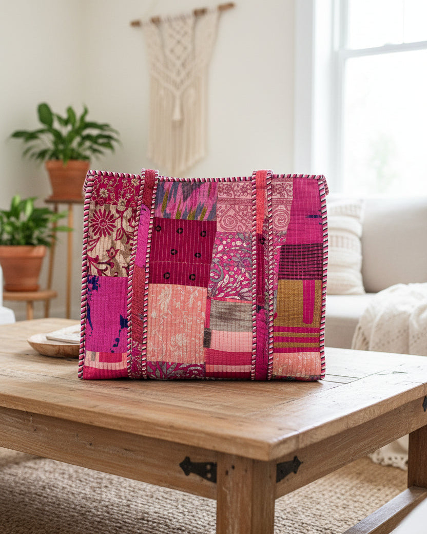 Pink Patchwork Tote Bag
