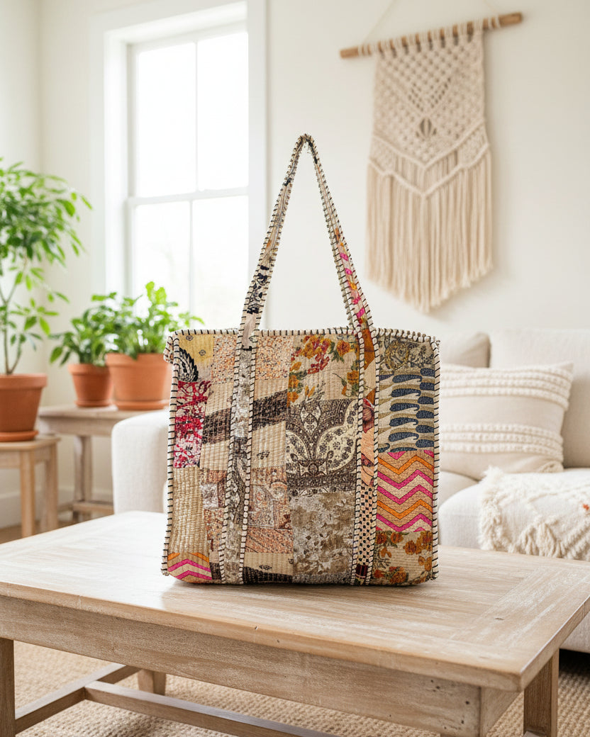 Multi-Color Patchwork Tote Bag
