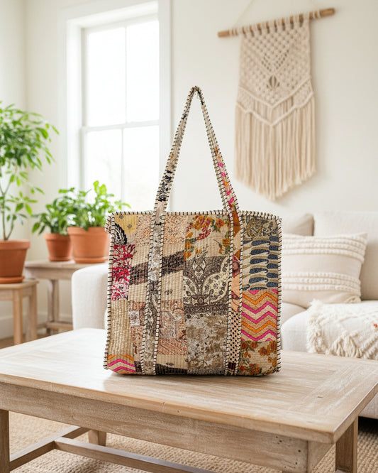Multi-Color Patchwork Tote Bag