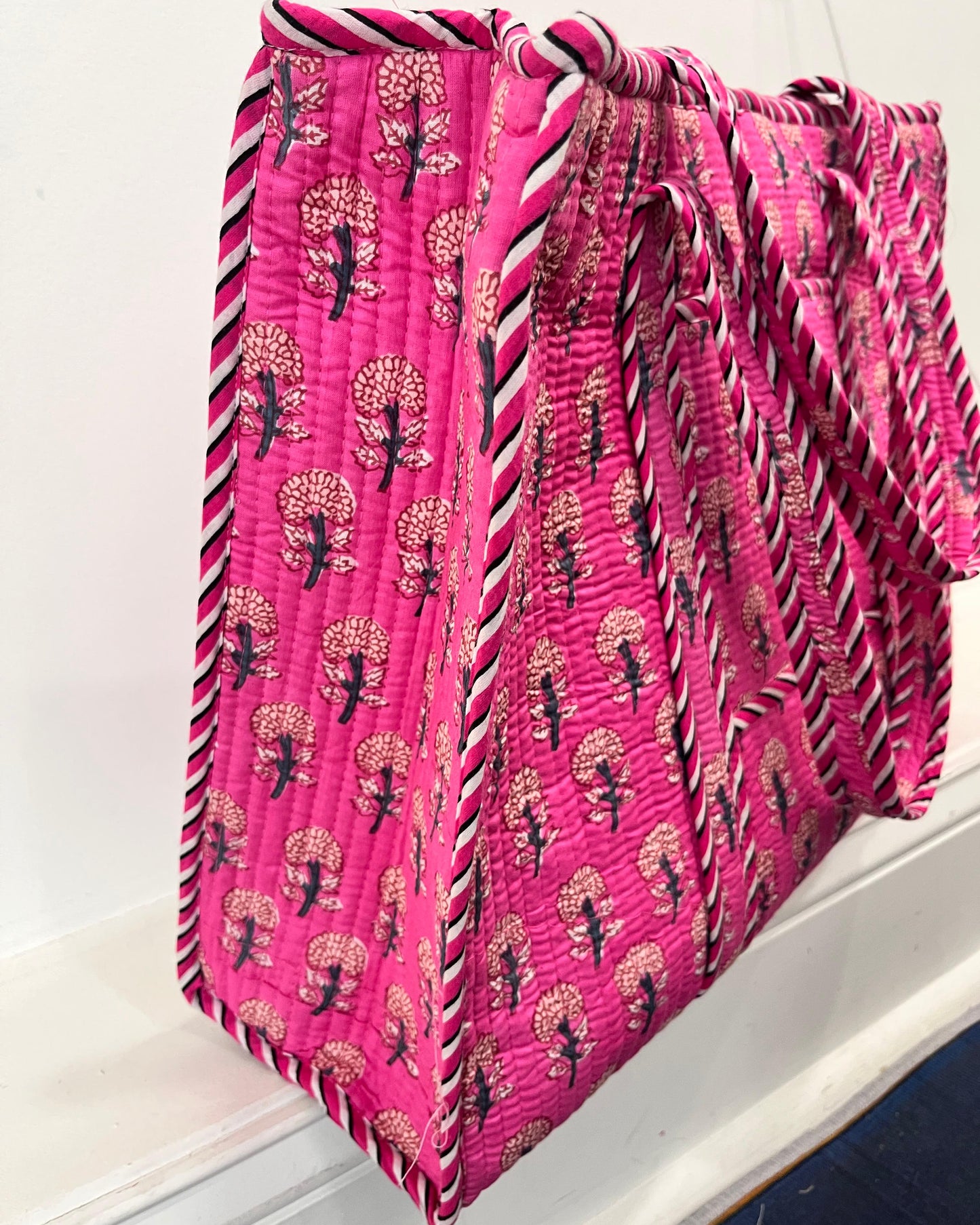 Pink Block Printed Tote Bag