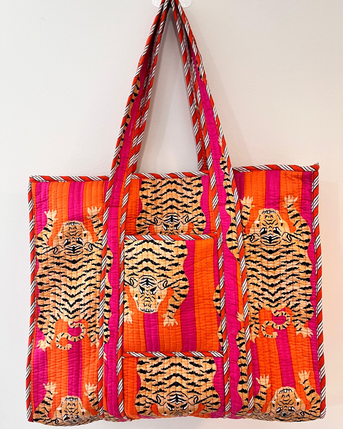 Block Printed Orange Tote Bag