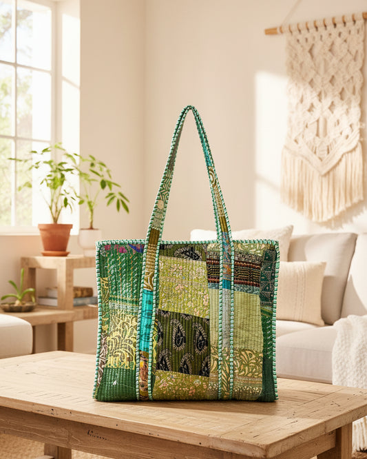 Green Patchwork Tote Bag