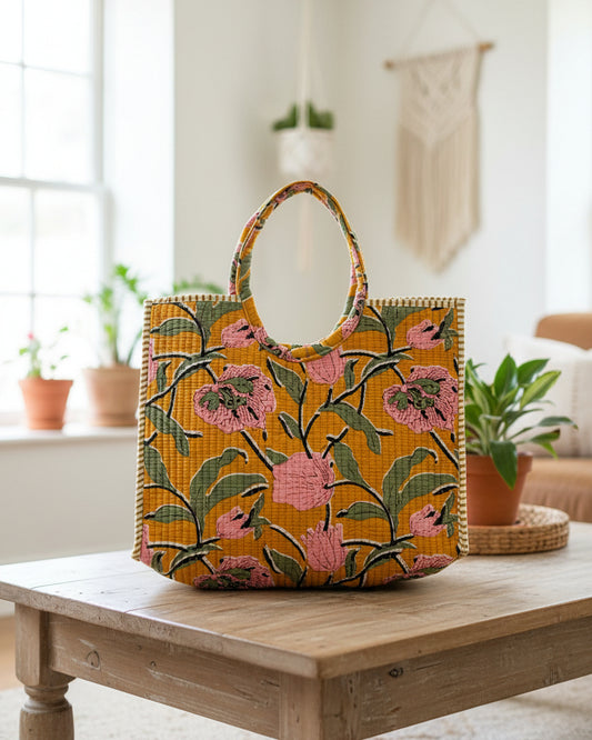 Yellow Mustard Floral Moon Bag