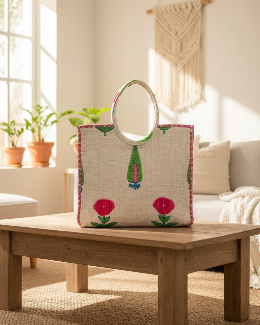 White Floral Moon Bag