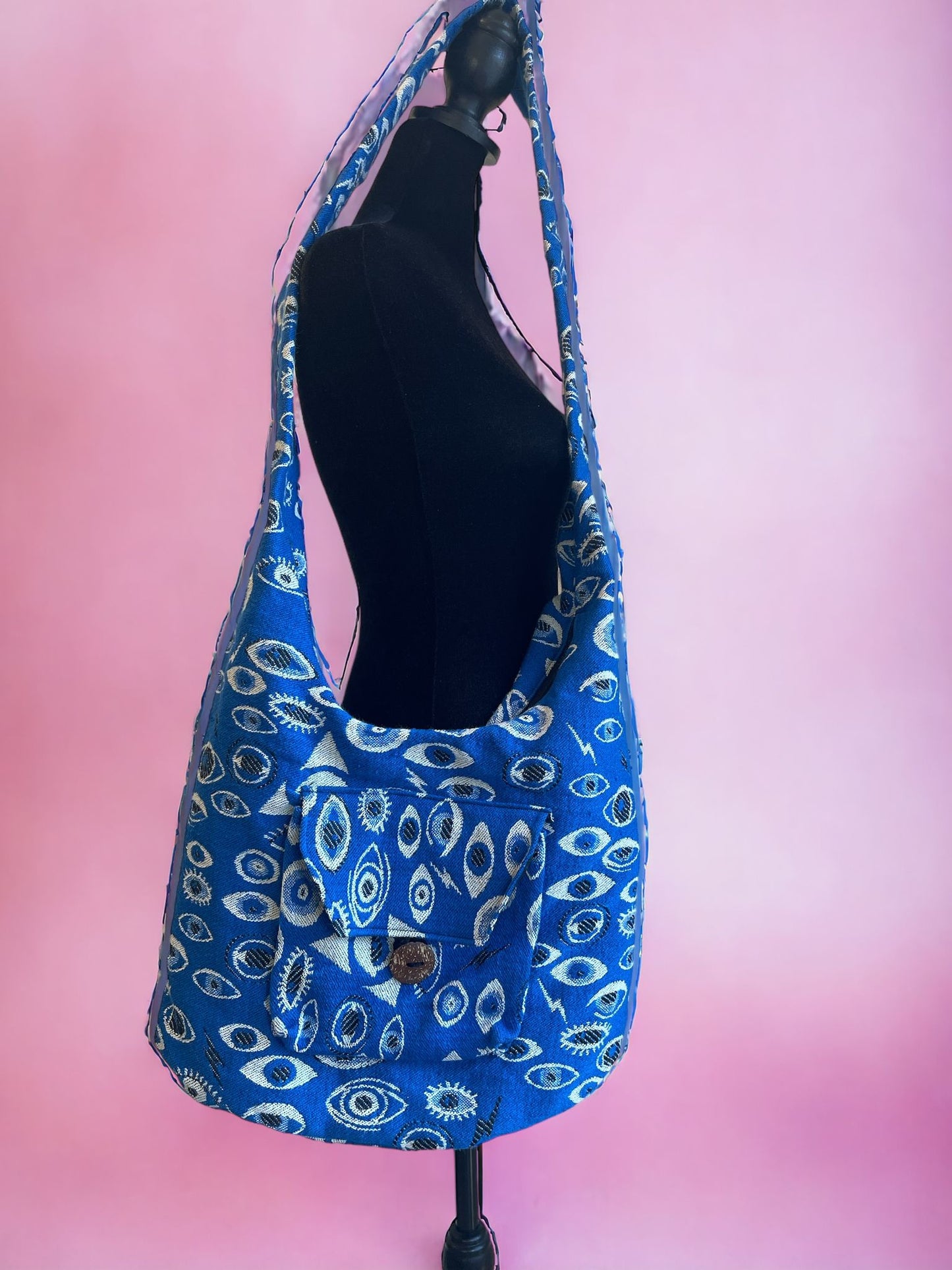 Evil Eye Block Printed Shoulder Bag - Blue