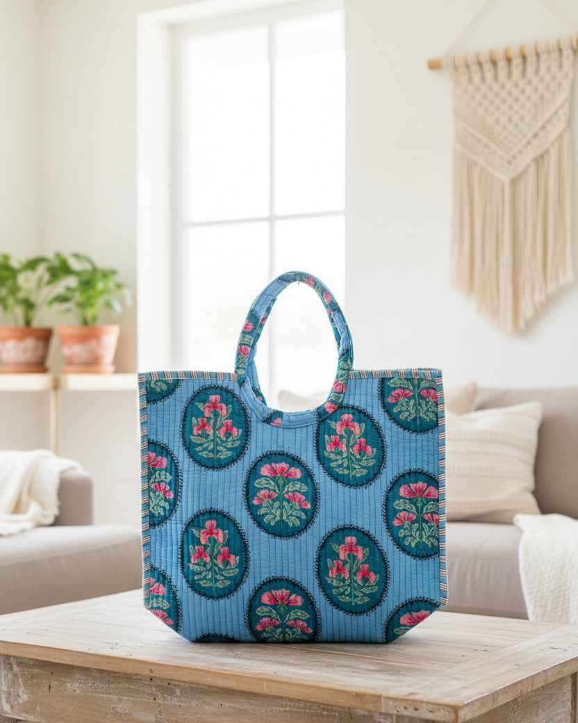 Sky Blue Floral Moon Bag