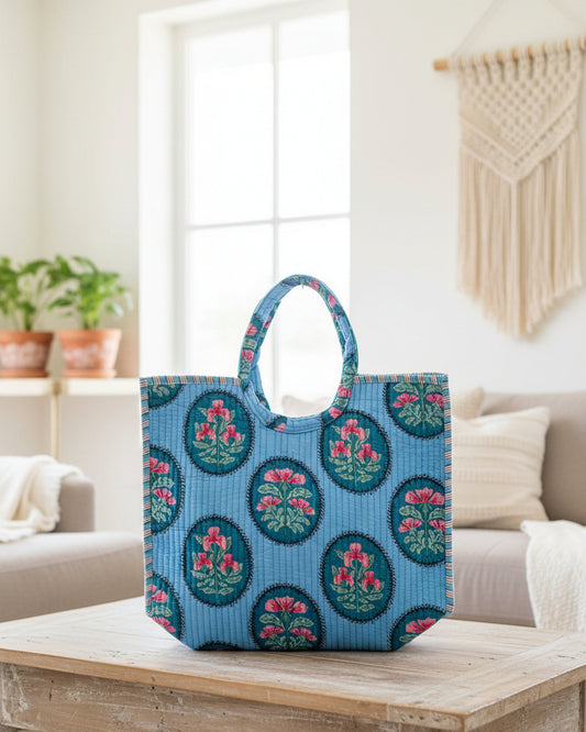 Sky Blue Floral Moon Bag