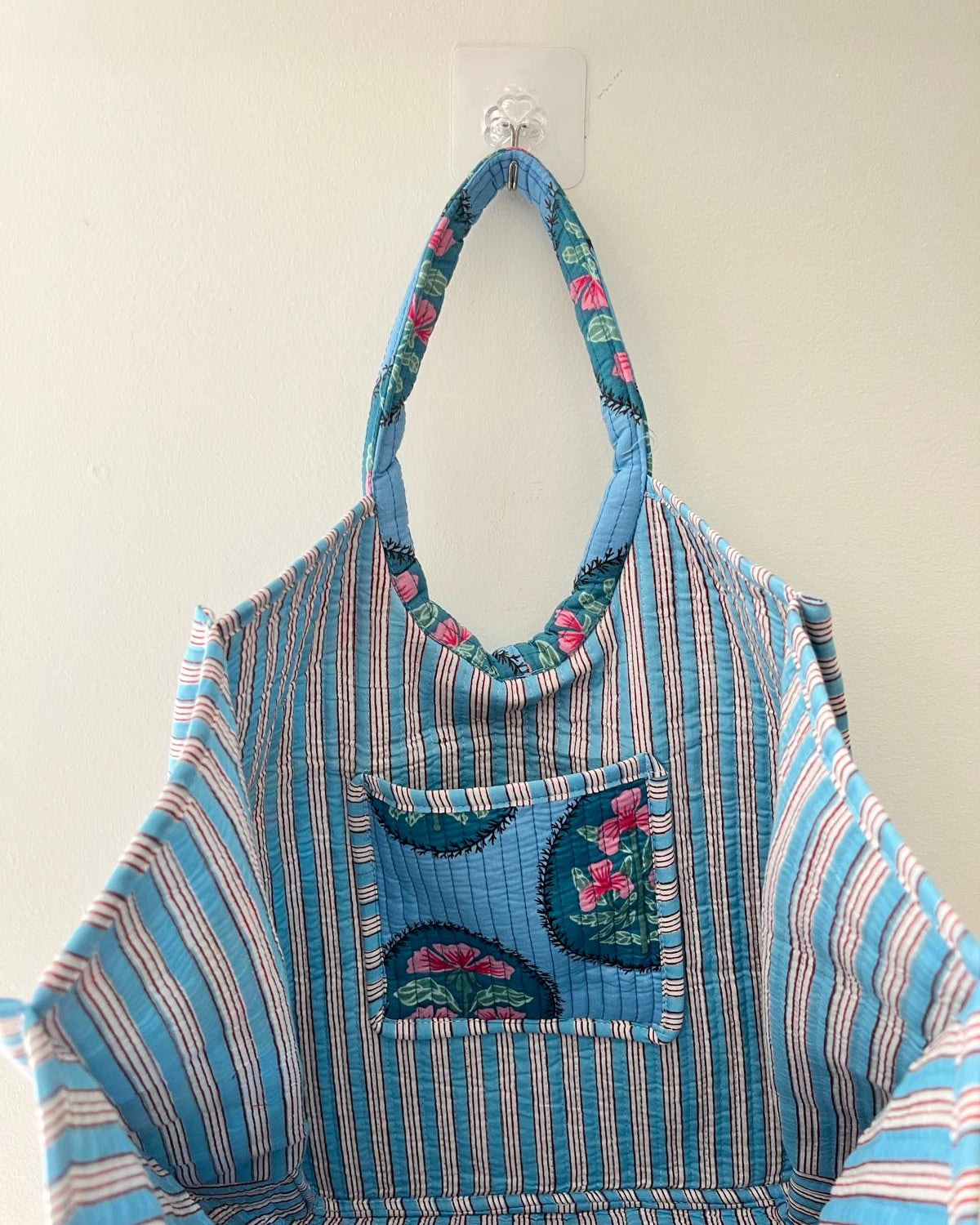 Sky Blue Floral Moon Bag