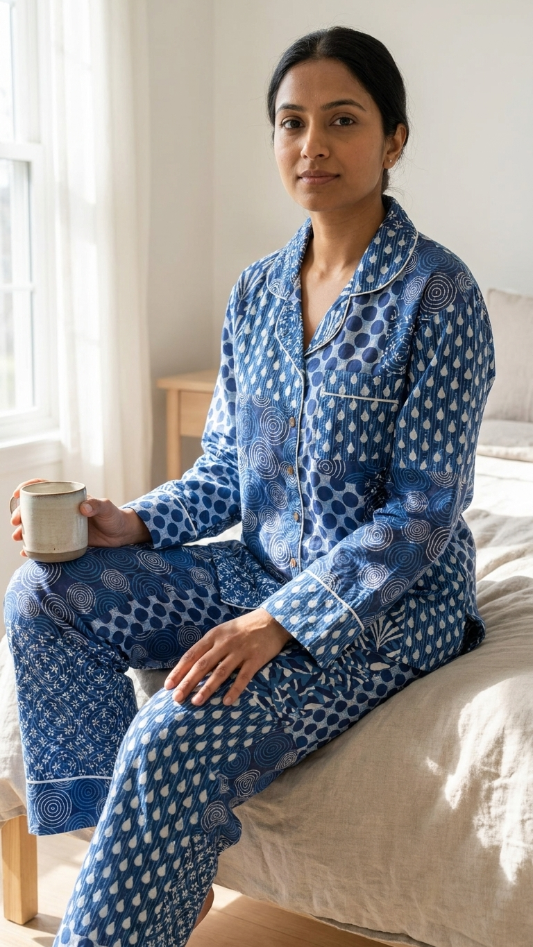 Blue Block Print Cotton PJ set