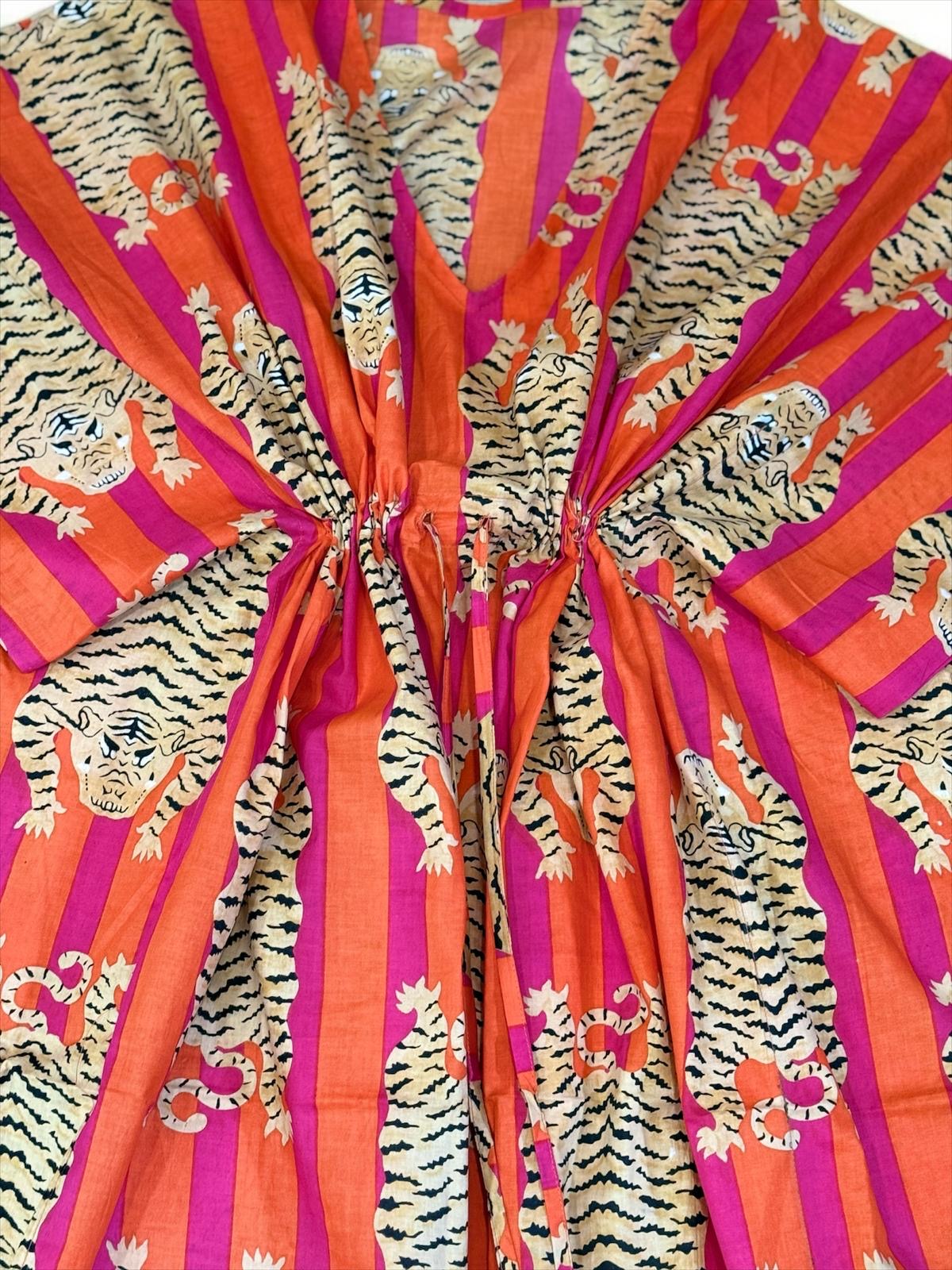 Orange Block Printed Cotton Kaftan