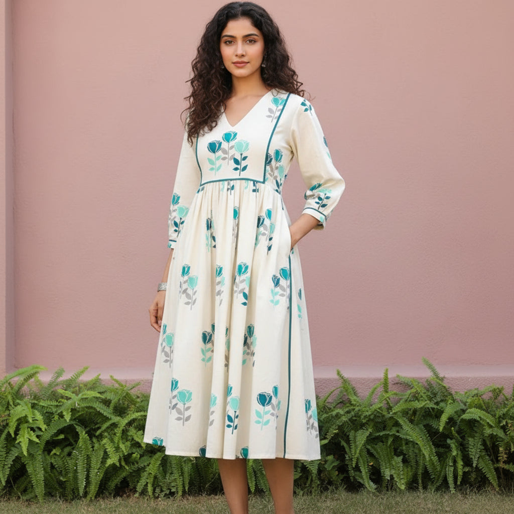 Hand Block Printed Malmal Midi